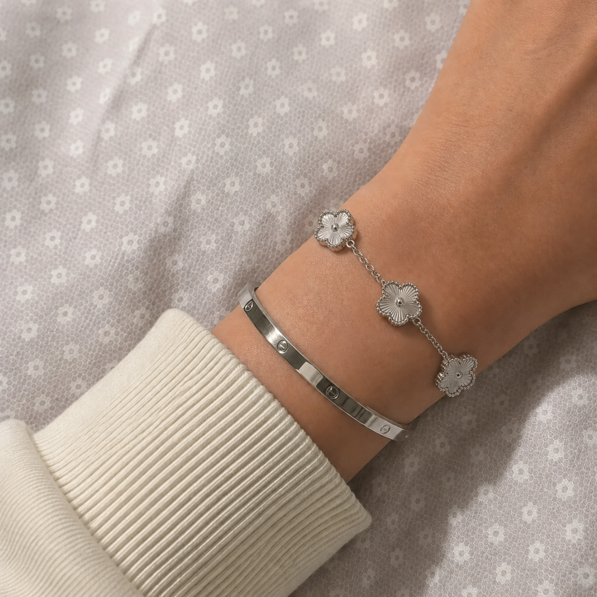 Pulsera Trèfle Plata y Perla