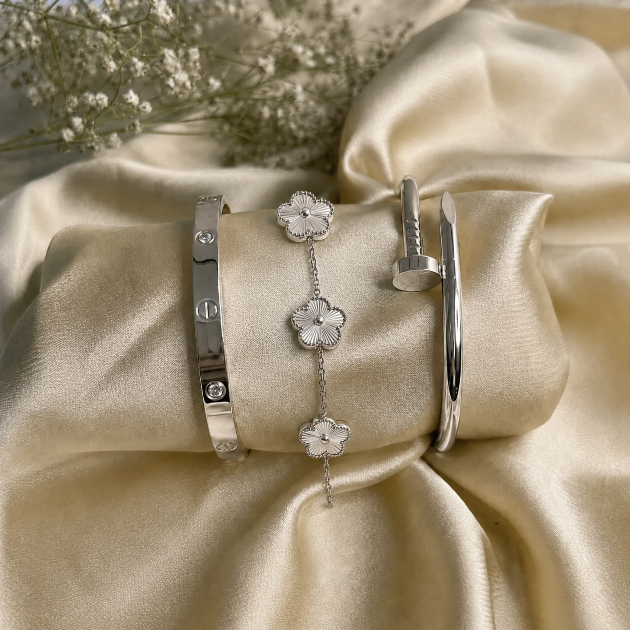 Pulsera Trèfle Plata y Perla
