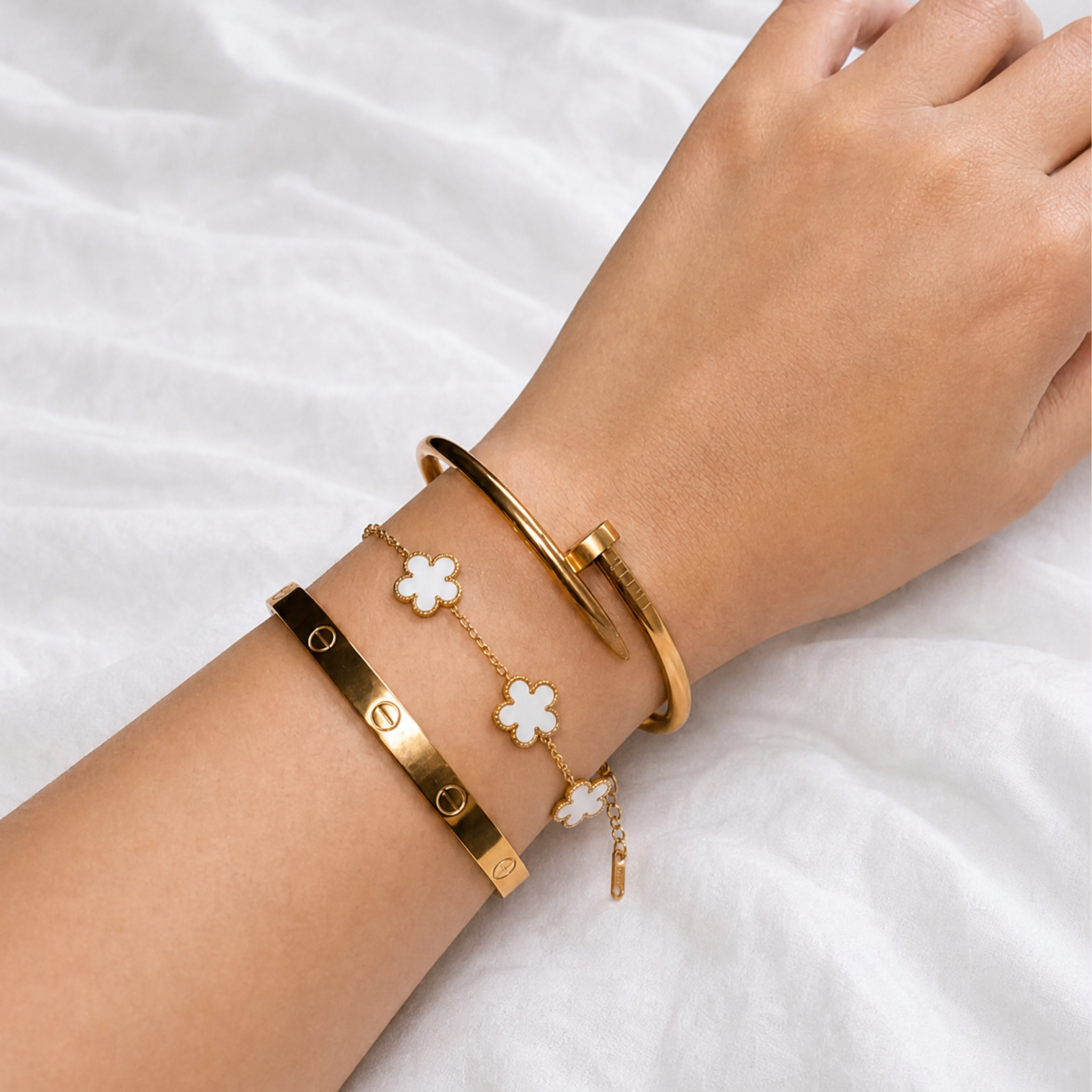 Pulsera Trèfle Oro y Perla