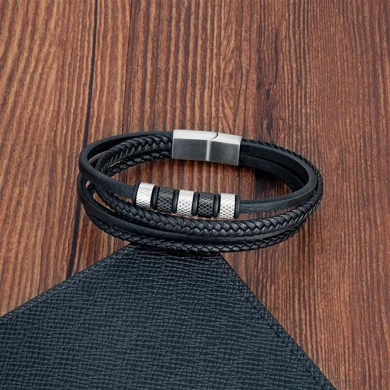 Nomad Silver Leather & Beaded Bracelet Kaia