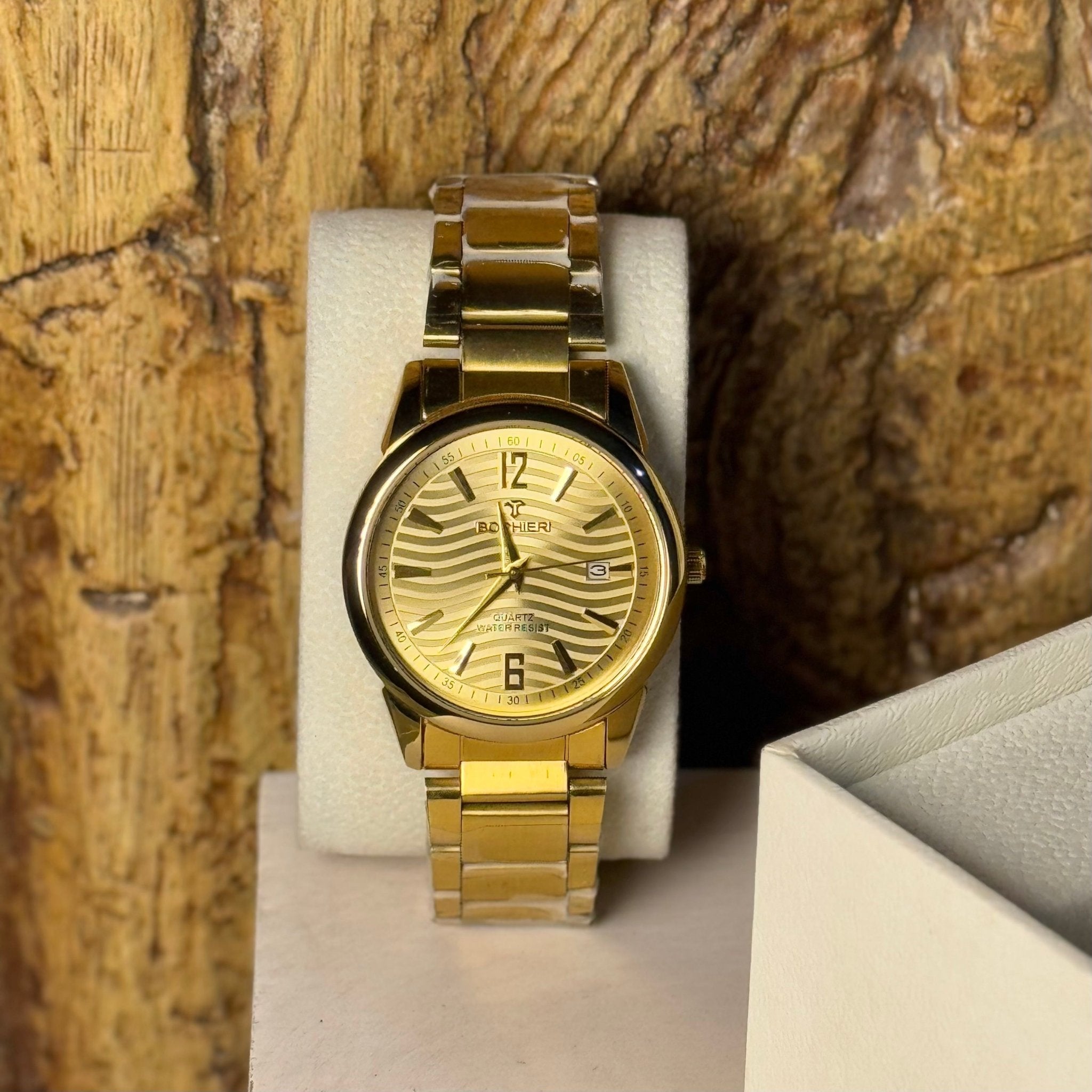 BOPHIERI Gold Reloj with Unique Dial & Date Function
