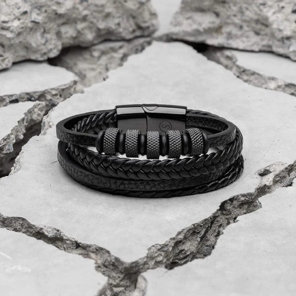 Nomad Black Leather & Beaded Bracelet Kaia