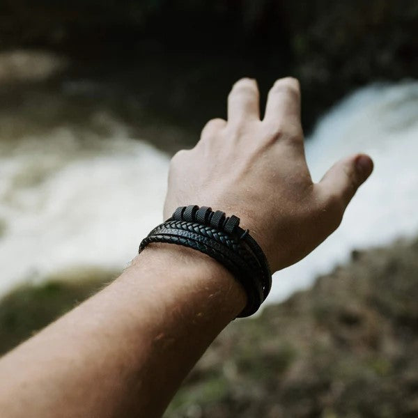 Nomad Black Leather & Beaded Bracelet Kaia