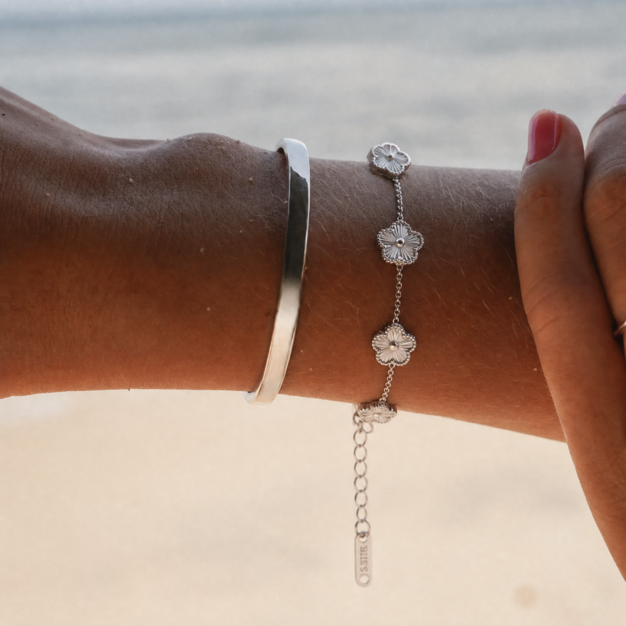 Pulsera Trèfle Plata y Perla