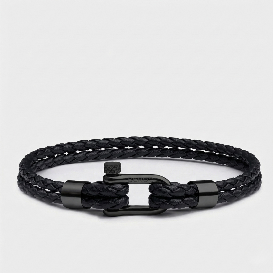Helix All Black Minimalist Leather Bracelet Kaia