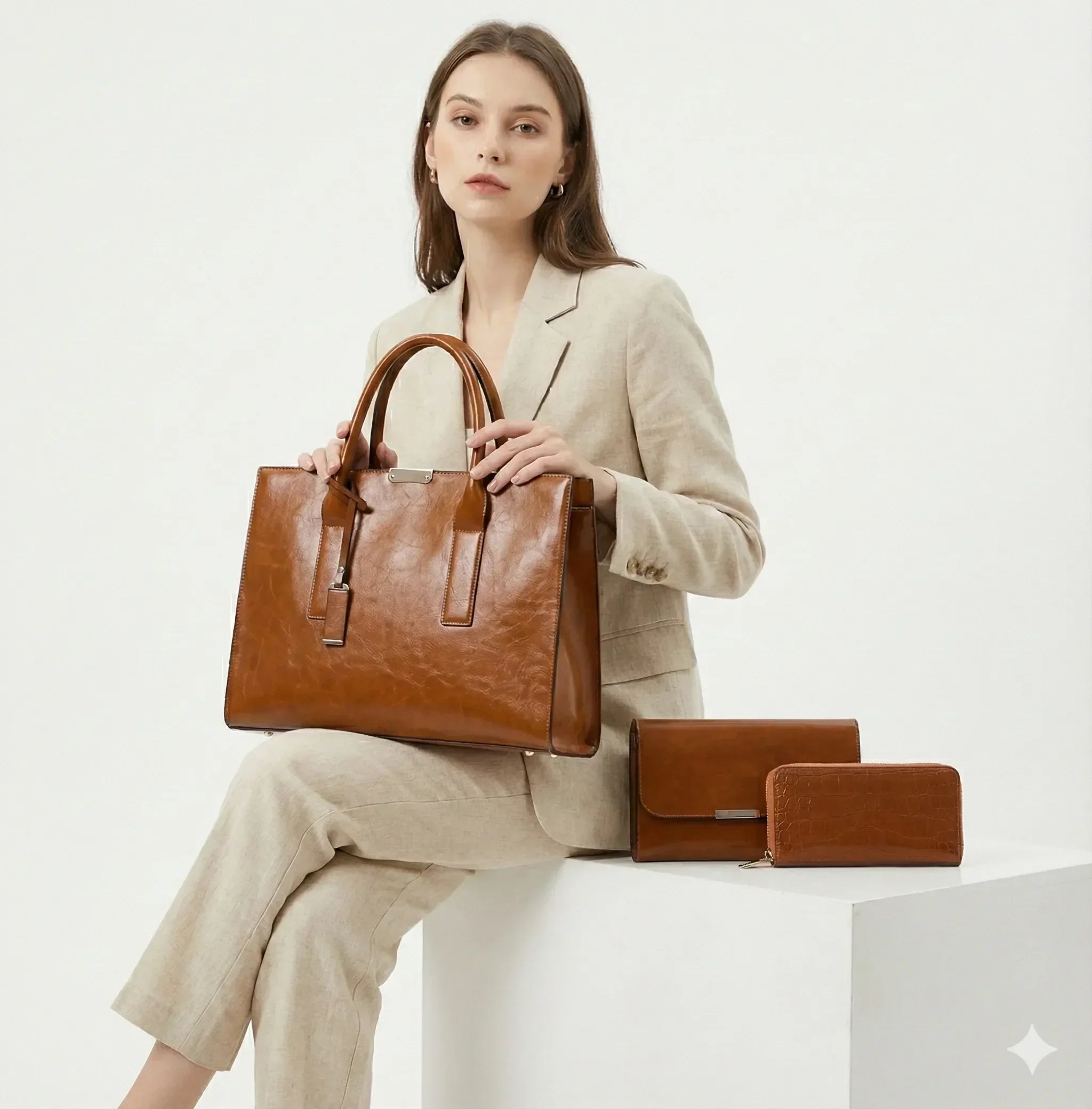 Leather Set Bag + 2 Wallets - Zayna
