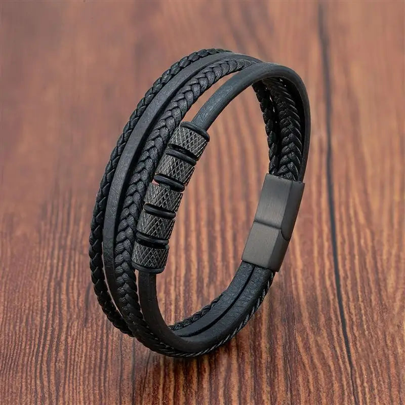 Nomad Black Leather & Beaded Bracelet Kaia