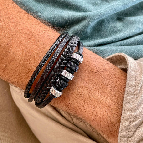Nomad Silver Leather & Beaded Bracelet Kaia