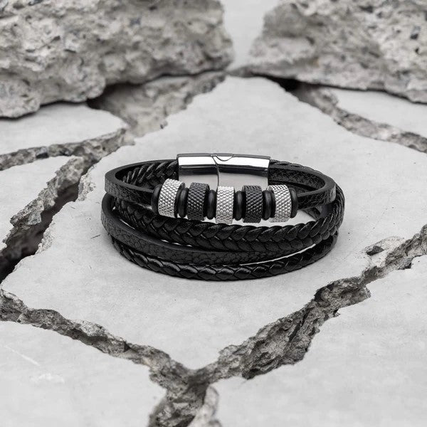 Nomad Silver Leather & Beaded Bracelet Kaia