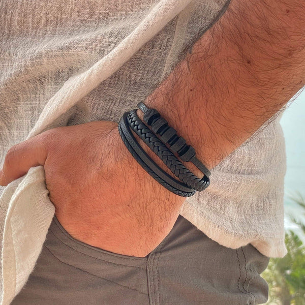 Nomad Black Leather & Beaded Bracelet Kaia