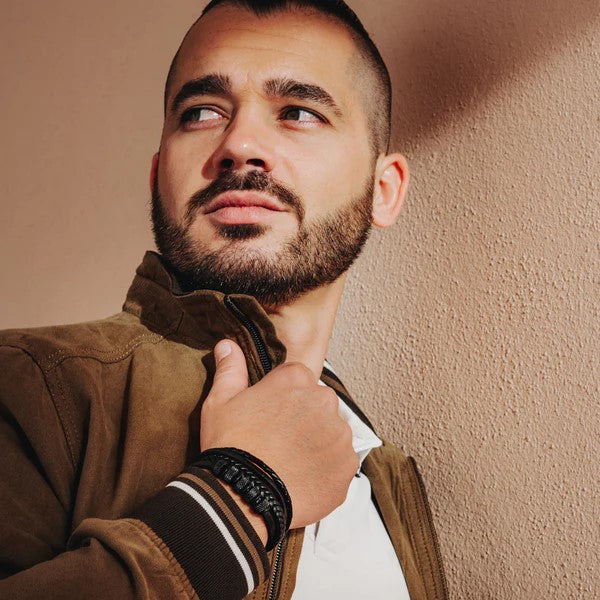 Nomad Black Leather & Beaded Bracelet Kaia